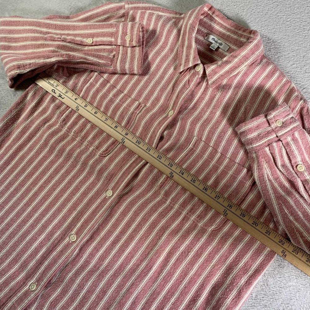 Madewell Shirt Womens Large Pink White Stripe Button Up Long Sleeve Cotton Top - Picture 4 of 9